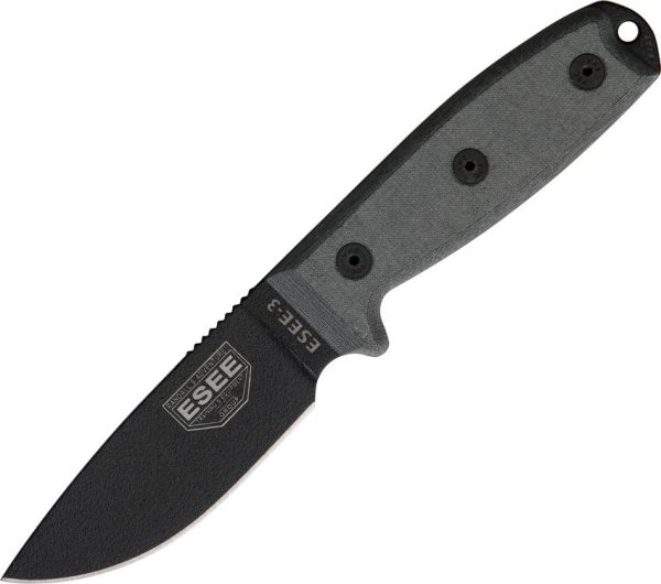 ESEE Model 3 Fixed Blade Knife 1095HC Steel Black Micarta