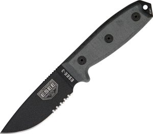 ESEE Model 3 Part Serrated Fixed Blade Knife 1095HC Steel USA