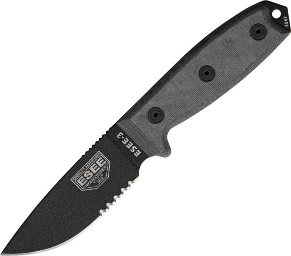 ESEE Model 3 Part Serrated Fixed Blade Knife 1095HC Steel USA
