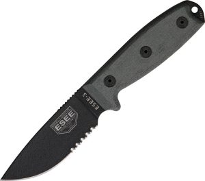 ESEE Model 3 Part Serrated Fixed Blade 1095HC Steel Black