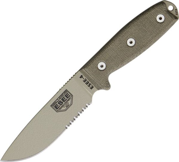 ESEE Model 4 Part Serrated Fixed Blade 1095HC Desert Tan