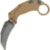 Reate EXO-K Tan Button Lock Folding Knife N690 Karambit Blade