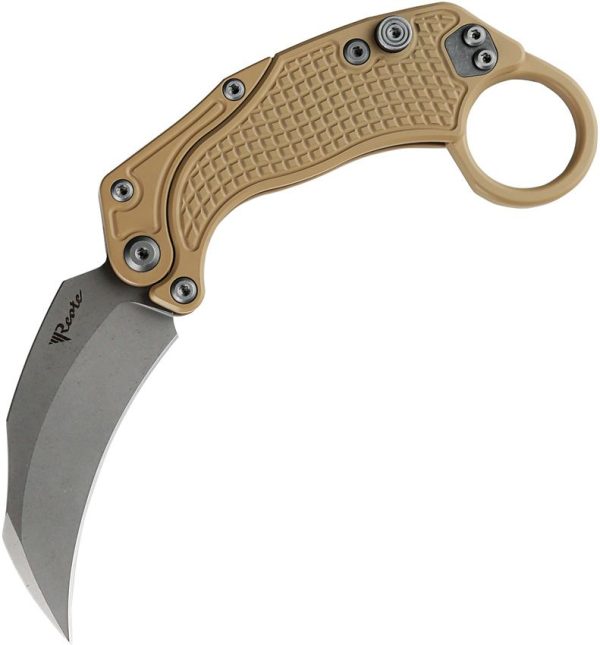 Reate EXO-K Tan Button Lock Folding Knife N690 Karambit Blade