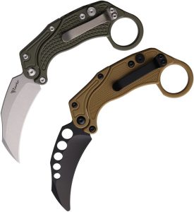Reate EXO-K Button Lock Green N690 Folding Knife Hawkbill