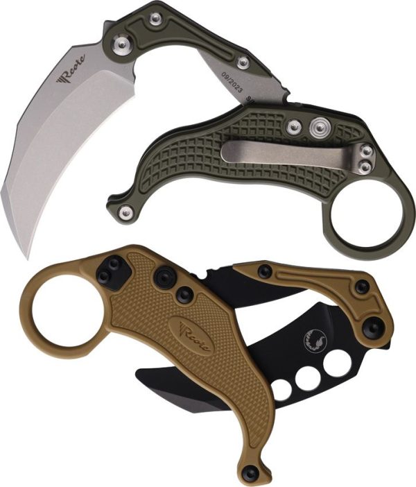 Reate EXO-K Button Lock Green N690 Folding Knife Hawkbill
