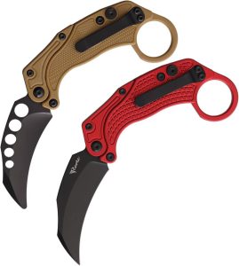 Reate EXO-K Red Black PVD Button Lock Folding Knife Hawkbill
