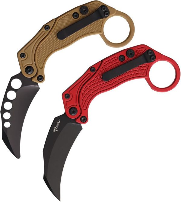 Reate EXO-K Red Black PVD Button Lock Folding Knife Hawkbill