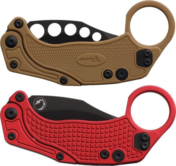Reate EXO-K Red Black PVD Button Lock Folding Knife Hawkbill