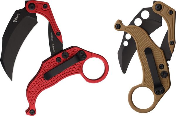 Reate EXO-K Red Black PVD Button Lock Folding Knife Hawkbill