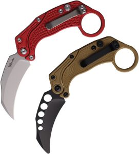 Reate EXO-K Red Button Lock Folding Knife N690 Hawkbill Blade