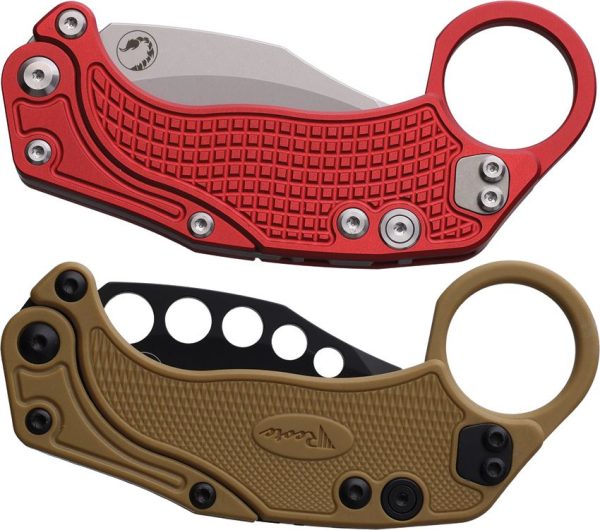 Reate EXO-K Red Button Lock Folding Knife N690 Hawkbill Blade