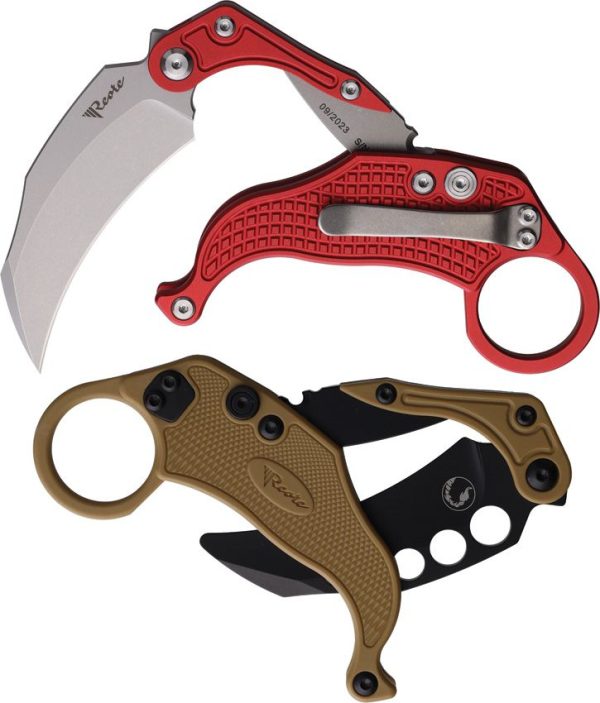 Reate EXO-K Red Button Lock Folding Knife N690 Hawkbill Blade