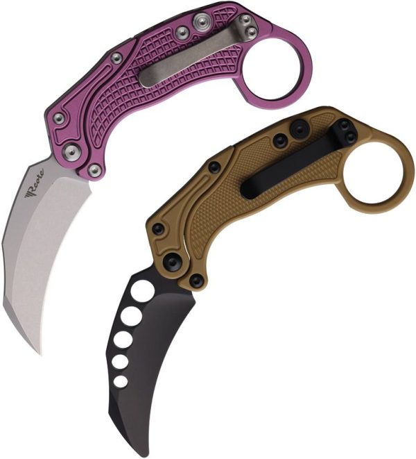 Reate EXO-K Button Lock Purple Folding Knife N690 Hawkbill