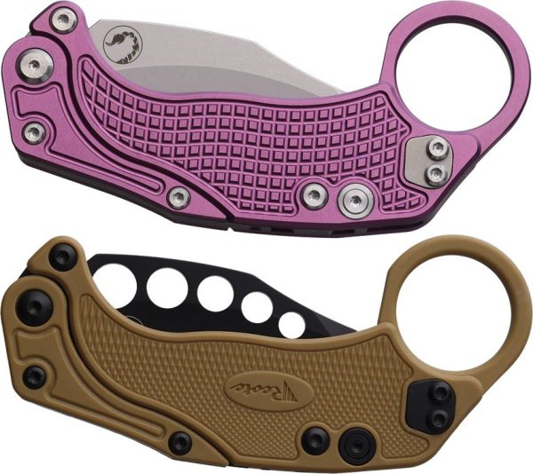 Reate EXO-K Button Lock Purple Folding Knife N690 Hawkbill