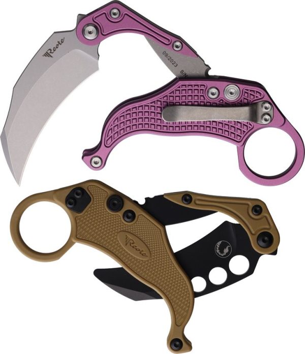 Reate EXO-K Button Lock Purple Folding Knife N690 Hawkbill