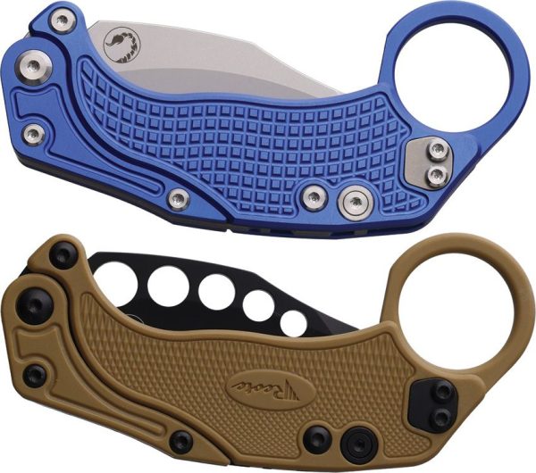 Reate EXO-K Button Lock Blue N690 Folding Knife Hawkbill