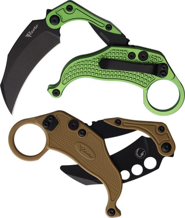 Reate EXO-K Button Lock Green Folding Knife N690 Hawkbill