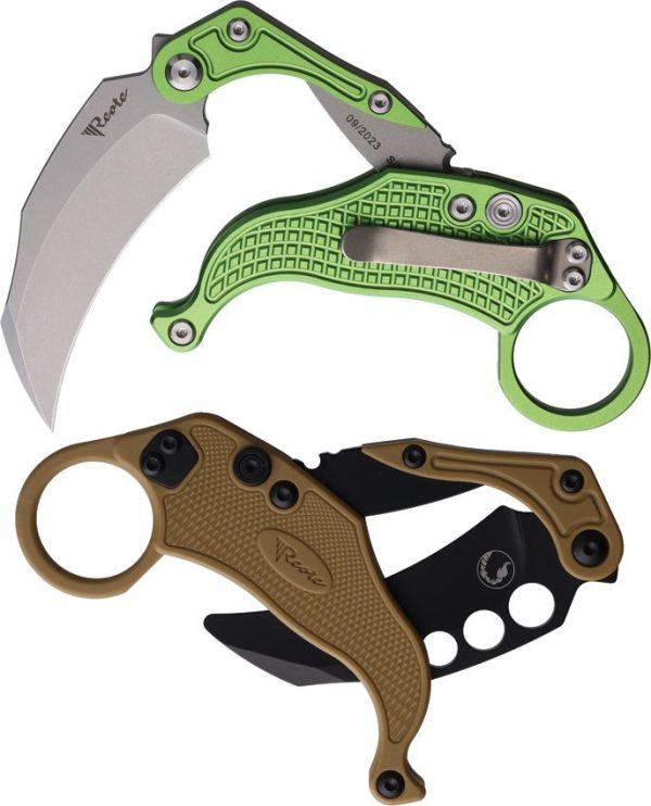 Reate EXO-K Button Lock Green N690 Folding Knife Hawkbill