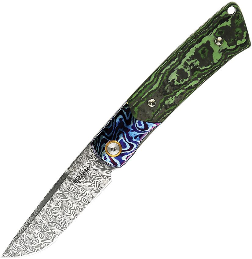 Reate Knives Tribute Linerlock Folding Knife 2.75" Damasteel Jungle Wear
