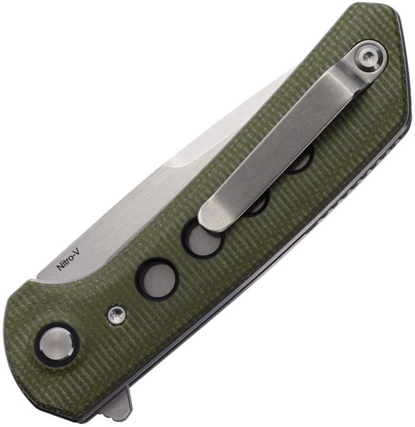 Reate PL-XF Pivot Lock Folding Knife Green Micarta Nitro V