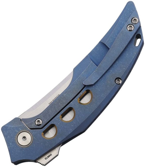 Reate Velocity Framelock Folding Knife Blue Titanium Elmax 3"