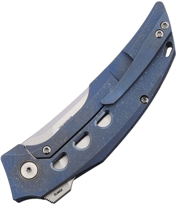 Reate Velocity Framelock Blue Folding Knife Elmax Steel EDC