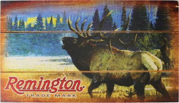 RESG005.jpg Remington Bugling Elk Wood Sign - Outdoor Sporting Art