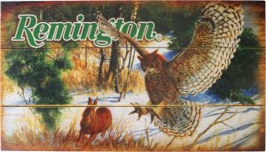 RESG015.jpg Remington Owl and Rabbit Wood Sign - Wildlife Art