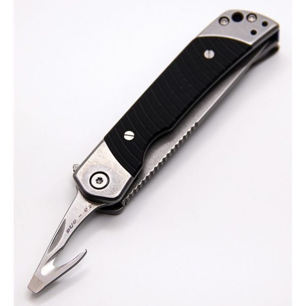 Revo Duo Linerlock Drop Point & Guthook Black G10