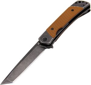 Revo Duo Linerlock Tanto Folding Knife 9Cr18MoV Brown G10