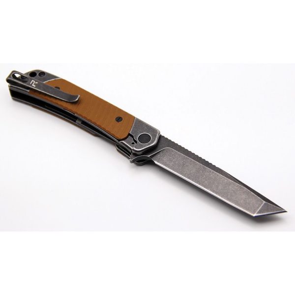 Revo Duo Linerlock Tanto Folding Knife 9Cr18MoV Brown G10