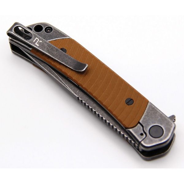 Revo Duo Linerlock Tanto Folding Knife 9Cr18MoV Brown G10