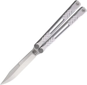 REVNXSBBSL.jpg Revo Nexus Balisong Silver 154CM Folding Knife 7" USA