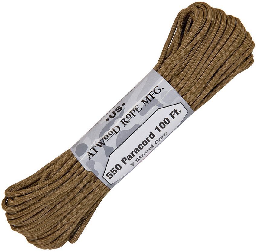 Atwood Rope MFG 550 Paracord 7 Strand Coyote 100 ft Hank