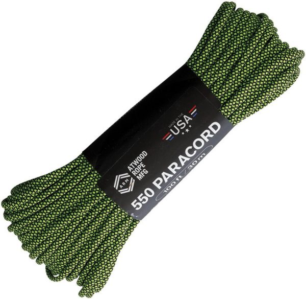 Atwood Rope MFG 550 Paracord Diamond Black/Neon Green 100ft