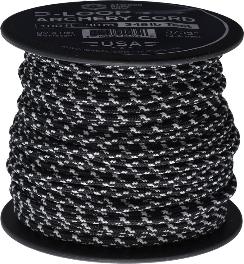 Atwood Rope MFG D-Loop Cord Black Glow 3/32" 100ft Spool
