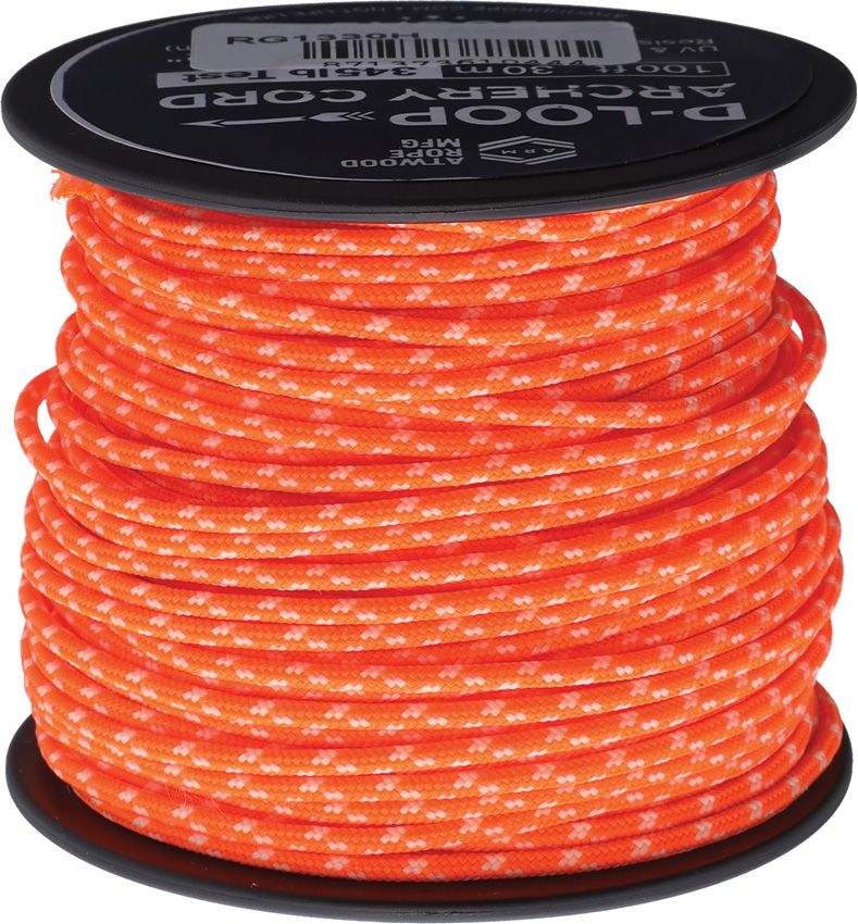 Atwood Rope MFG 3/32" D-Loop Cord 100ft Neon Orange Glow 345lb Test