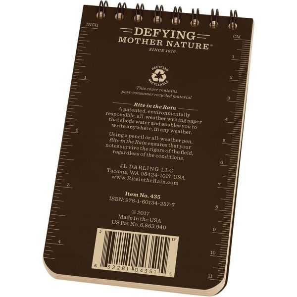 Rite in the Rain Top Spiral Notebook 3x5 Brown - 100 Pages