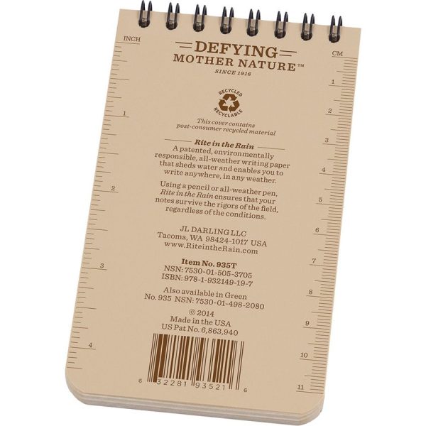 Rite in the Rain 3x5 Top Spiral Notebook Tan
