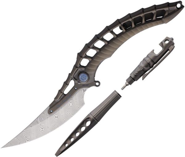 Rike Knife Alien 4 Framelock Damasteel with Pen Tool