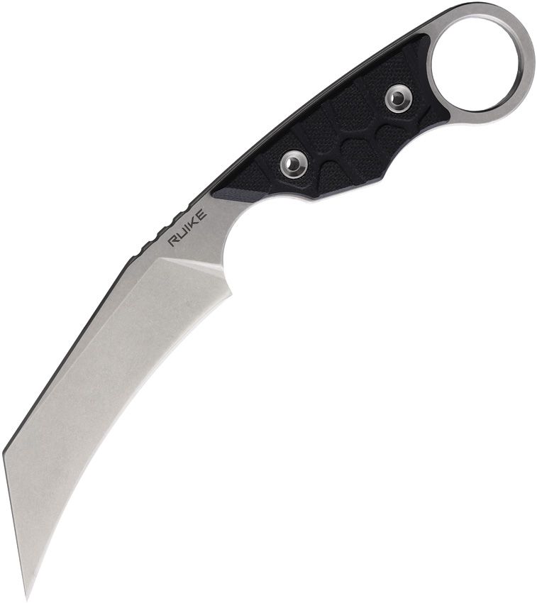 RUIKE FS68 Fixed Blade Knife 3.38" Stonewash 14C28N Black G10