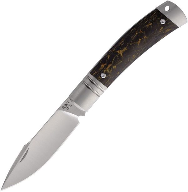 Rike Slip Joint Black Gold CF Folding Knife M390 Blade