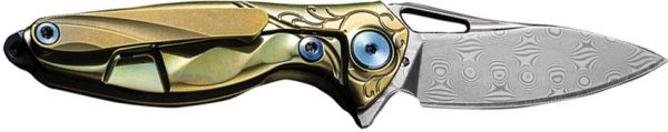 Rike Knife Mini Framelock Gold Damascus