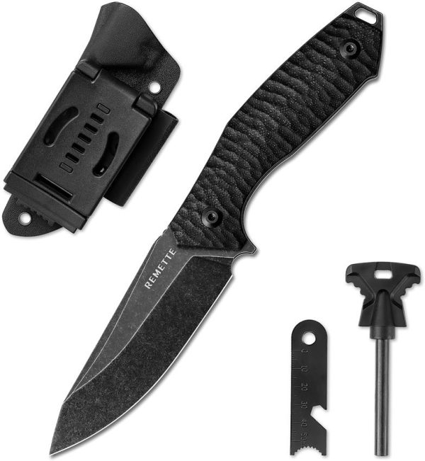 Remette Allosaurus Fixed Blade D2 Black with Fire Starter