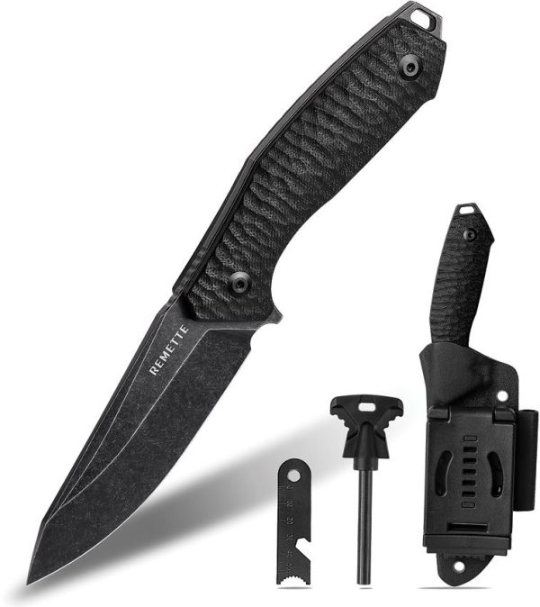 Remette Allosaurus Fixed Blade D2 Black with Fire Starter