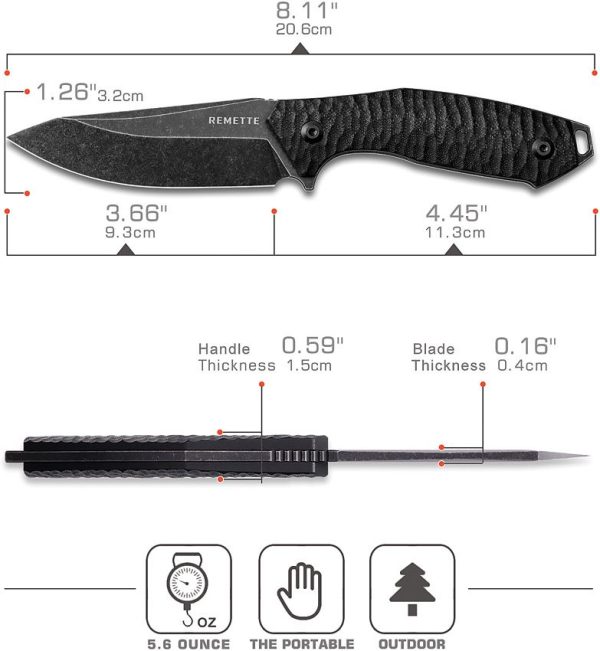 Remette Allosaurus Fixed Blade D2 Black with Fire Starter