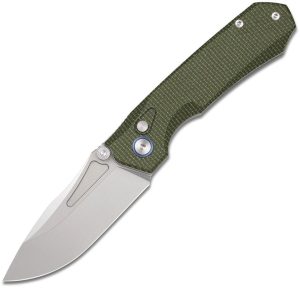 Remette Rhino Button Lock Green Folding Knife 14C28N Blade