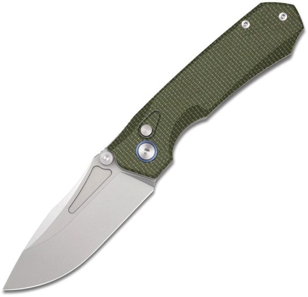 Remette Rhino Button Lock Green Folding Knife 14C28N Blade