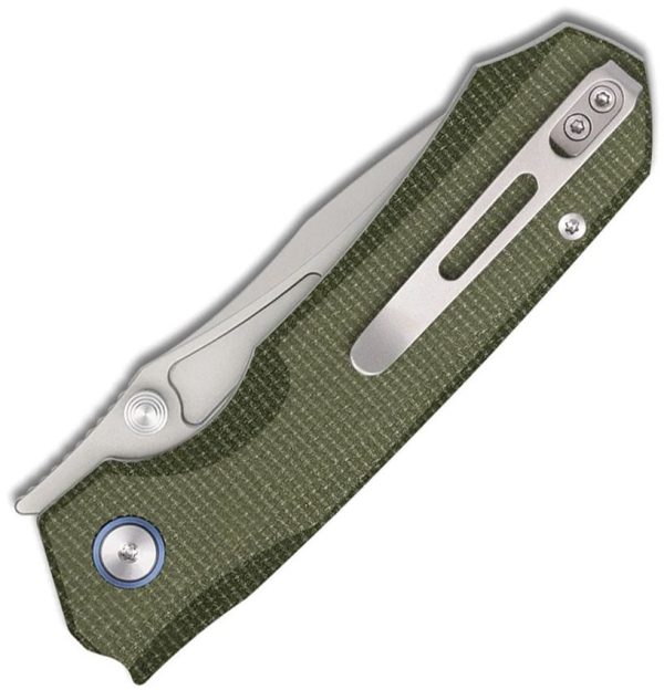 Remette Rhino Button Lock Green Folding Knife 14C28N Blade