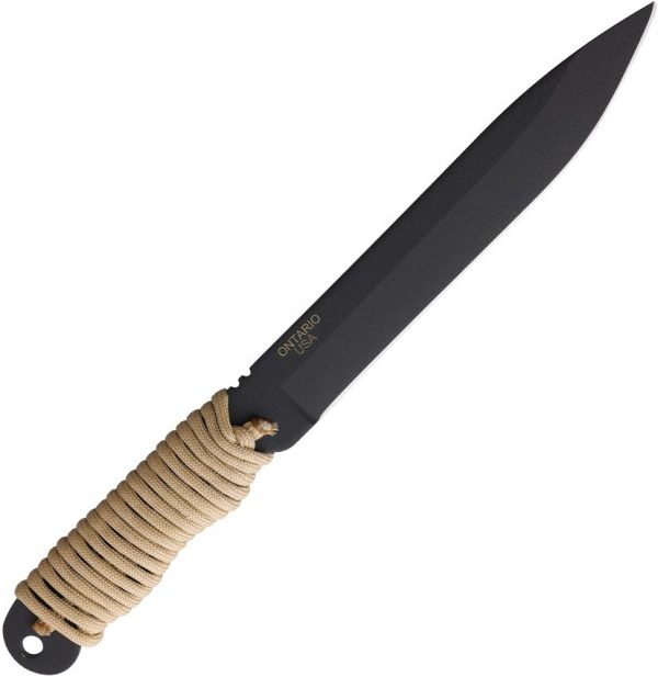Ranger Knives Shank Fixed Blade 6" Black Carbon Steel Tan Cord